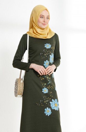 Flower Printed Two Thread Dress 5041-03 Khaki 5041-03