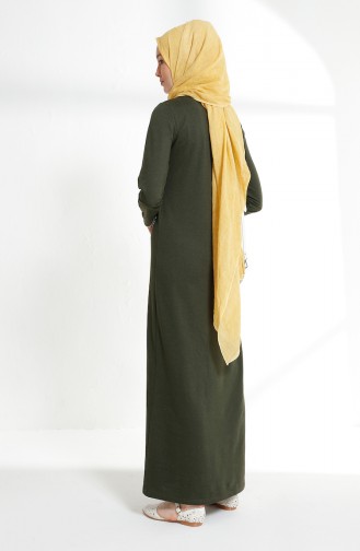 فستان محاك بخيطين بتصميم مورّد 5008-10 لون اخضر كاكي 5008-10