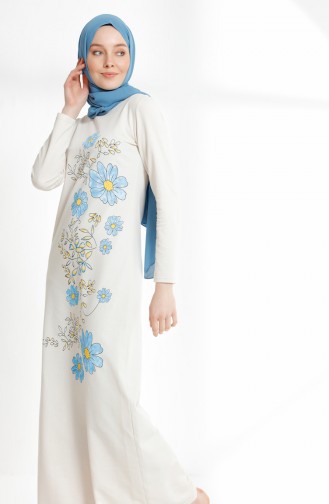 Flower Printed Two Thread Dress 5041-01 Ecru 5041-01