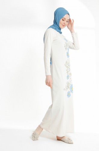 Robe İmprimée de Fleurs 5041-01 Écru 5041-01