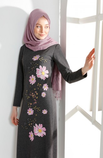 فستان محاك بخيطين بتصميم مورّد 5008-13 لون اسود مائل للرمادي 5008-13