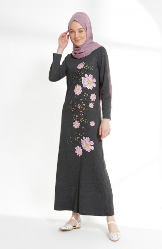 Flower Printed Two Yarn Dress 5008-13 Anthracite 5008-13