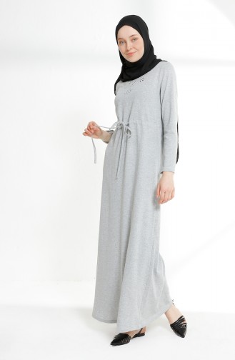 Shirred Waist Embroidered Dress 5012-11 Gray 5012-11