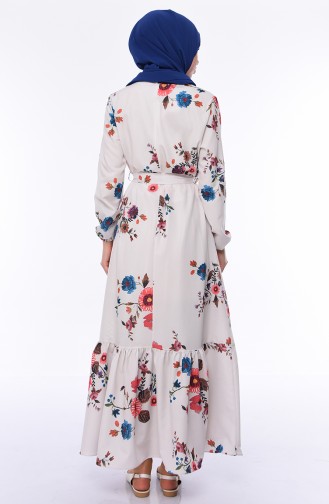 Flower Patterned Dress 5007-02 light Beige 5007-02