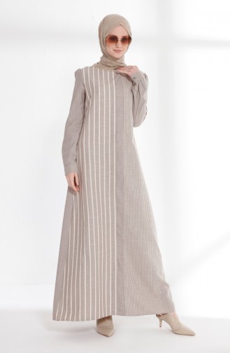 فستان قطن بتصميم مُخطط 5007-05 لون بني مائل للرمادي 5007-05