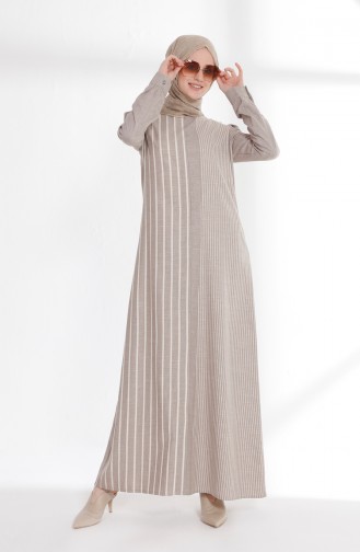 Cotton Striped Garnished Dress 5007-05 Mink 5007-05