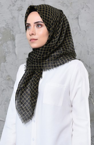 Square Patterned Flamed Cotton Scarf 2123-24 Black Yellow 2123-24