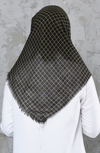 Square Patterned Flamed Cotton Scarf 2123-24 Black Yellow 2123-24