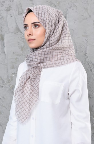 Kare Desenli Flamlı Cotton Eşarp 2123-26 Toz Pembe 2123-26