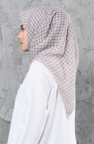 Kare Desenli Flamlı Cotton Eşarp 2123-26 Toz Pembe 2123-26