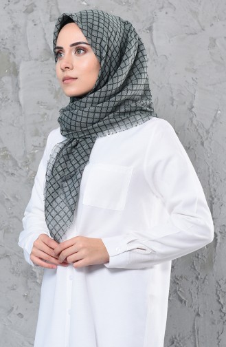 Square Patterned Flamed Cotton Scarf 2123-28 Dark Green 2123-28