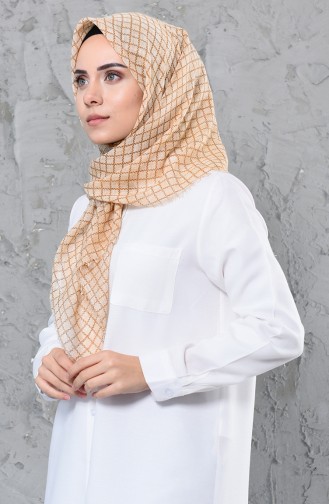 Square Patterned Flamed Cotton Scarf  2123-29 Beige 2123-29