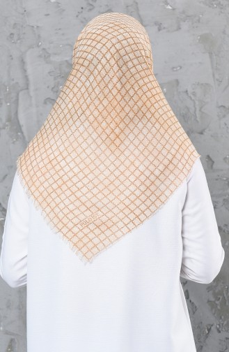 Square Patterned Flamed Cotton Scarf  2123-29 Beige 2123-29