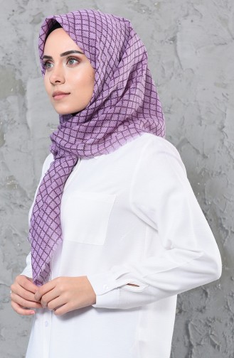 Square Patterned Flamed Cotton Scarf  2123-31 Lilac 2123-31