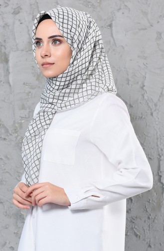 Square Patterned Flamed Cotton Scarf  2123-32 Cream Black 2123-32