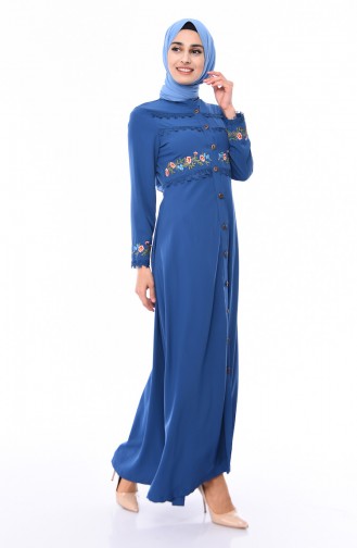 Embroidered Summer Abaya  9047-02 Indigo 9047-02