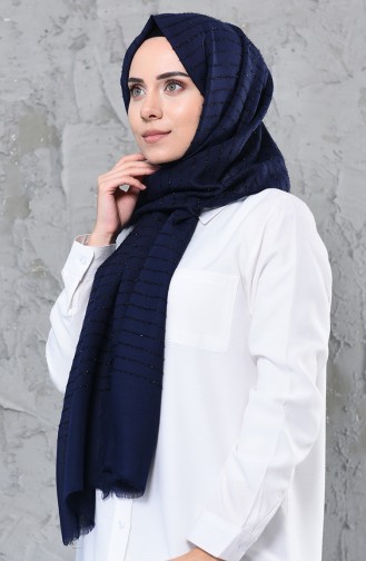 Silvery Cotton Shawl 4334-07 Navy Blue 4334-07