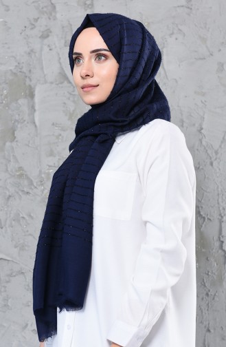 Silvery Cotton Shawl 4334-07 Navy Blue 4334-07