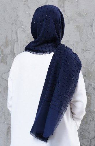 Silvery Cotton Shawl 4334-07 Navy Blue 4334-07