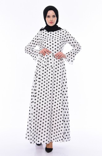 Polka Dot Belted Dress 5531-04 White 5531-04