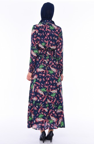 فستان صيفي فيسكوز بتصميم مُطبع 3041 B-01 لون كحلي 3041B-01