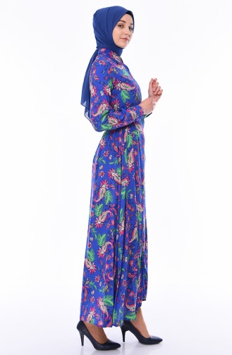 فستان صيفي فيسكوز بتصميم مُطبع 3041 B-02 لون أزرق 3041B-02