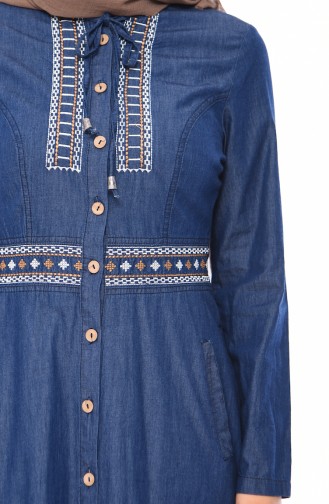 فستان جينز بتفاصيل مُطرزة 4037-01 لون كحلي 4037-01