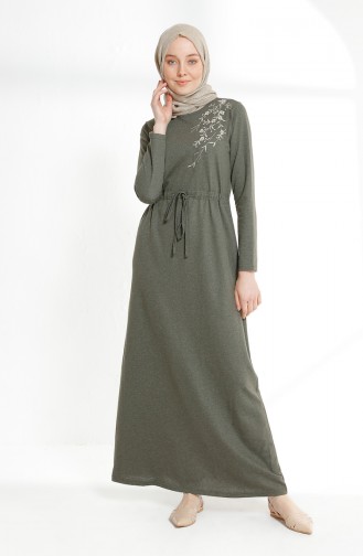 Embroidered Shirred Waist Dress 5022-06 Khaki 5022-06