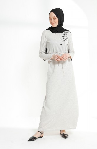 Embroidered Shirred Waist Dress 5022-09 Beige 5022-09