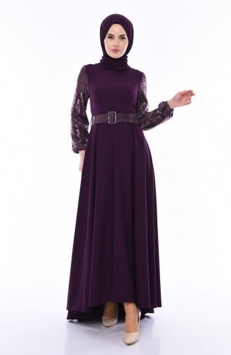 Sequined Belted Dress 8002-03 Purple 8002-03