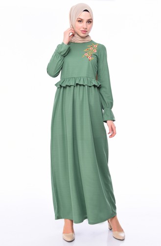 Nakışlı Elbise 4069-01 Çağla Yeşili