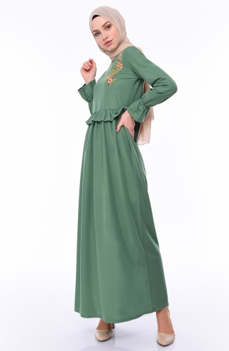 Nakışlı Elbise 4069-01 Çağla Yeşili