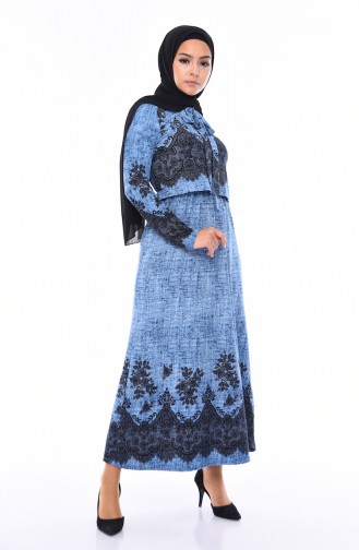 Blue Hijab Dress 60008-01