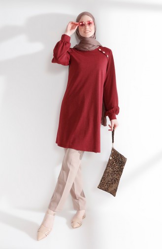 Düğme Detaylı Tunik 3066-05 Bordo