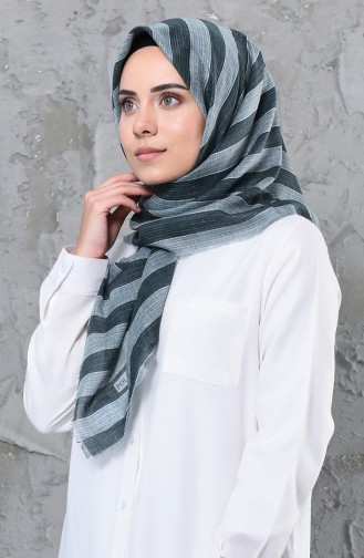 Çizgi Desenli Çekme Cotton Eşarp 2251-06 Çimen Yeşili 2251-06