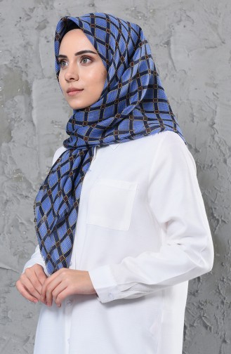 Patterned Flamed Cotton Scarf 901478-05 Baby Blue 901478-05