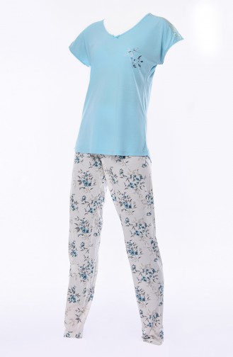 Bayan Kısa Kollu Pijama Takımı 809026-02 Mavi 809026-02