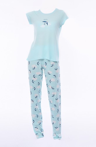 Bayan Kısa Kollu Pijama Takımı 809268-01 Mint Yeşili