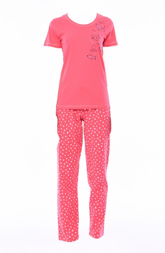 Bayan Kısa Kollu Pijama Takımı 811352-02 Mercan