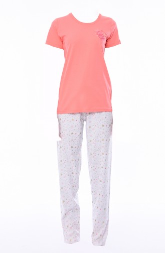 Bayan Kısa Kollu Pijama Takımı 812055-01 Somon