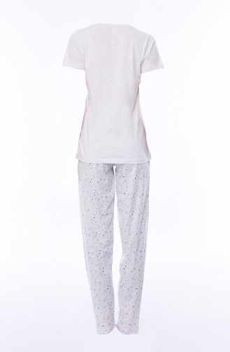 Bayan Kısa Kollu Pijama Takımı 812055-02 Kirli Beyaz