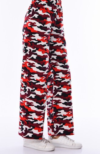 Kamuflaj Desenli Bol Paça Pantolon 9079-01 Kırmızı Beyaz 9079-01