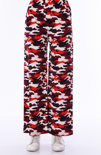Kamuflaj Desenli Bol Paça Pantolon 9079-01 Kırmızı Beyaz 9079-01