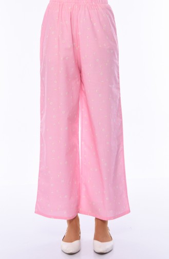 Desenli Yazlık Bol Paça Pantolon 25006H-01 Pembe 25006H-01