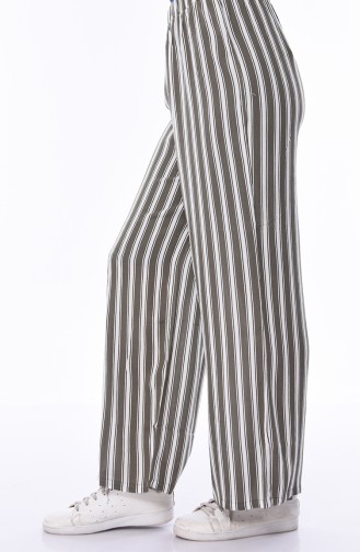 Çizgili Yazlık Bol Paça Pantolon 25010-01 Haki Yeşil Beyaz 25010-01
