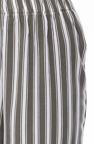 Çizgili Yazlık Bol Paça Pantolon 25010-01 Haki Yeşil Beyaz 25010-01