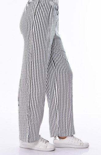Çizgili Yazlık Bol Paça Pantolon 25013-01 Siyah Beyaz