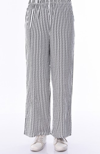 Çizgili Yazlık Bol Paça Pantolon 25013-01 Siyah Beyaz
