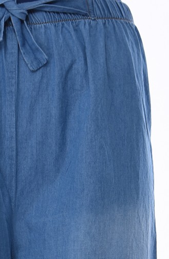 بنطال جينز قصة واسعة بتفاصيل من الشراشيب 1006-01 لون أزرق جينز 1006-01