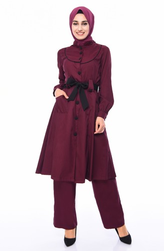 Belted Cape Pants Binary Suit  9035A-03 Plum 9035A-03